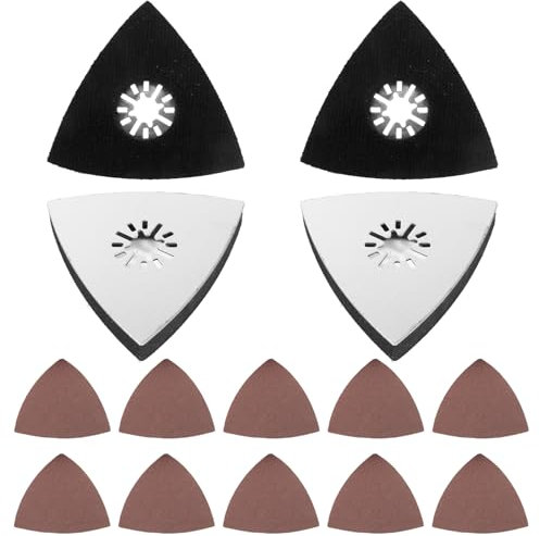4 Stück Schleifplatte Dreieckschleifer Kit, Fein Schleifplatte mit Schleifpapier Der Körnung 80, Multitool Schleifteller, für Holz, Metall, Hartplastik, Putz, Schleifen, Entrosten (Schwarz, silber)