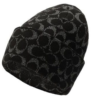 Coach Damen Metallic Sig C Beanie-Mütze, Schwarz, Einheitsgröße