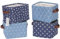 Sea Team 4er-Set faltbare Denim-Aufbewahrungskörbe mit PU-Ledergriffen - 7.9x6.3x5.5 Zoll, marineblau - Quadratische Mini-Boxen für Regal, Schreibtisch & Organisation