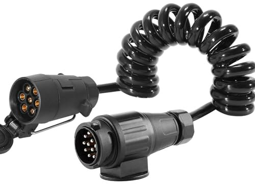 ETUKER Spirakabel Anhänger Verlängerungskabel 7 poliges Max.1.9M mit 13 poliger Stecker und 7 poliger Steckdose,13 auf 7 Adapter fur LKW RV