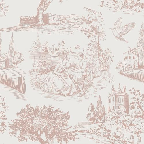 FunStick 44.5CMx9M Leaf and Tree Wallpaper Peel and Stick for Walls Grey White Patterned Sticky Back Plastic for Furniture Castle Garden Vintage Bird Wallpaper for Living Room Vinyl Wrap Grey Pink