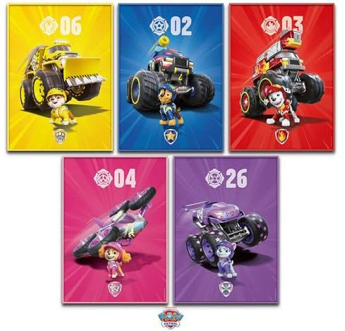 canvea x PAW Patrol Rescue Wheels 5er Poster Set Kinder Geschenkidee Bilder Kinderzimmer Monstertruck Deko (5 x DIN A4)