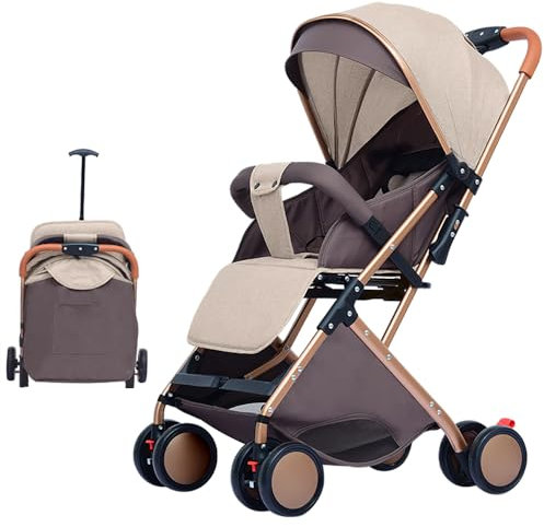 MENGDA Poussette 3 en 1 Ultra Compacte avec Moustiquaire, Poussette Canne Voyage 0-6 Ans - Noir/Jambes Dorées, Siège Réversible, Roues EVA 6 (kaki)