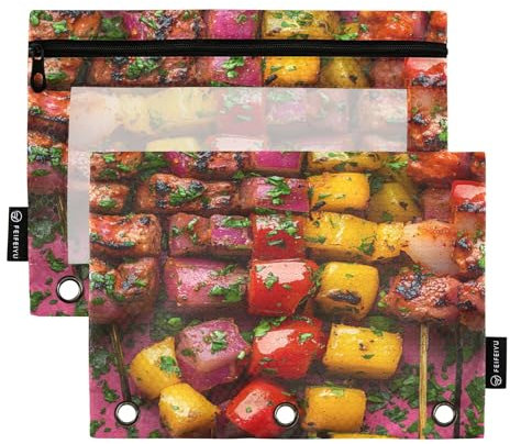 Federmäppchen für 3 Ringe, Binder, Bleistifttaschen mit transparentem Fenster, Reißverschluss, Kosmetiktasche, Schule, Büro, Kosmetik, Kinderbedarf, türkischer Kebab, griechischer Stil, 2 Stück