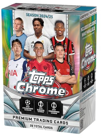 2024-25 Topps Chrome® UEFA Club-Wettbewerbe - Vorteilsbox - 7 Packungen pro Box - 4 Karten pro Packung