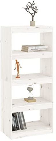 NUMNBE Bücherregal aus Massivholz Kiefer 60x30x135 cm 4 Fächer stabiles Stauraum Möbel vielseitig als Raumteiler für Wohnzimmer und Flur