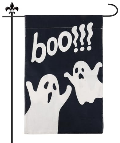 Halloween Geister Gartenflagge, 45x30 cm Doppelseitig Gruselige Boo-Hofflagge Banner Strapazierfähiges Leinen Feiertagsdekoration für Haus Rasen Hof Veranda Terrasse Außendekoration