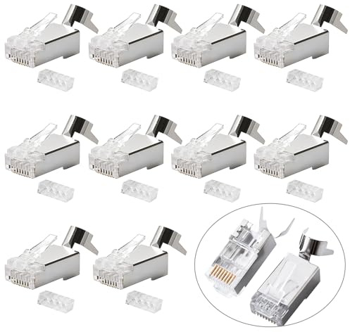Lueden 10 Pcs Gen2 Cat7 RJ45 Non-Through Connector Gold Pated CAT6A CAT6 Ethernet Plug Network Plug with Load Bar for Unshielded Twisted Pair Solid Wire Standard UTP Cables