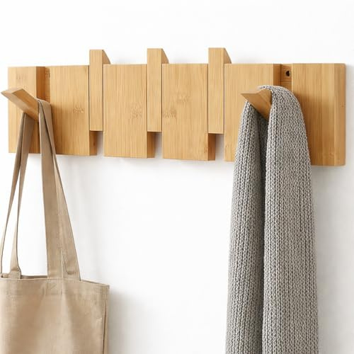 PARCARIA, Percheros Pared, Perchero pared de madera, Perchero Plegable con 5 Ganchos, 54 CM, Perchero Entrada Recibidor, Colgador Ropa, Diseño Moderno para Recibidores,Entradas y Dormitorios