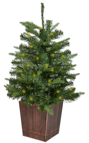 3ft Pre Lit Christmas Tree Battery Operated LED Tabletop Potted Mini Christmas Tree with Lights 36 Artificial Spruce Illuminated Xmas Decoration in Faux Wood Pot