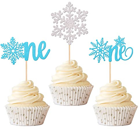 36 Packung Schneeflocke Geburtstag Tortendeko Winterdeko Cupcake Toppers Wonderland One 1st Birthday Schneeflocken Kuchendeko für Geburtstag für Winter Thema Baby Dusche Kuchen Deko Blau