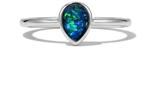 Liberty Angels - Australischer Opal Ring - Anlauffester Opalring für Damen aus 925 Sterling Silber mit 18K Weißgold Beschichtung - Opalschmuck - Echter Edelstein