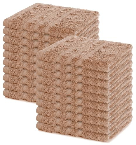 Lavea® Seiftuch 20er Set 30x30 cm, Cappuccino | 100% Baumwolle, hochwertige Seiftücher und Gästehandtücher, saugstark, waschbar und strapazierfähig – Frottierserie Elena