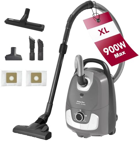 Akitas C11 900W Bagged Vacuum Cleaner -7m Power Cord & 10m Working Radius 70dB Quiet Operation, Extra Floor Brush, Adjustable Suction, Large Capacity, for Hard Floors & Carpets