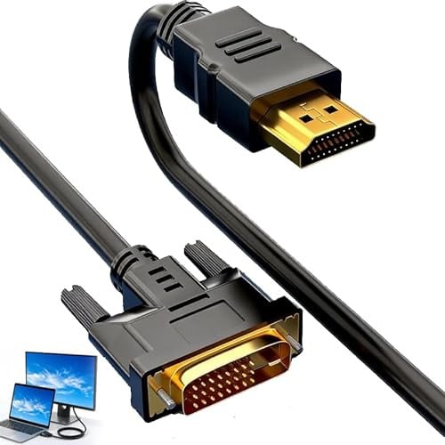 1.5 m Cable Adaptador HDMI a DVI, conexión bidireccional DVI-D 24+1/HDMI, Soporte para resolución Full HD/1080P, para Conectar Dispositivos Hdmi a monitores DVI, televisores y proyectores