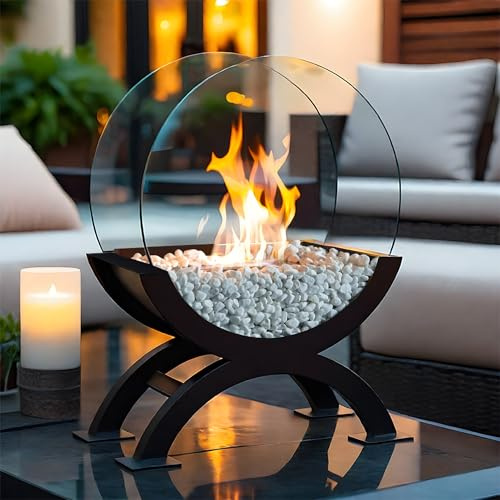 JHY DESIGN Großer Tisch-Kamin/Feuerstelle aus Metall und Glas Schwarz für Innen Außenbereich