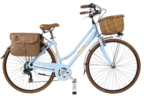 Dolce Vita By Canellini Vintage Oldstyle Aluminium Damen Citybike mit Taschen und Korb (Hellblau, M)
