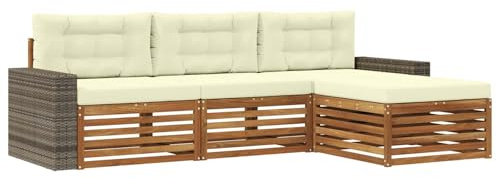 vidaXL Outdoor-Sofagarnitur mit Kissen 4 pcs Natur und Creme Polyester, Garten Sofa, modernes Lounge Set, entspanntes Terrassenmöbel für chillige Stunden, bequem und stylisch