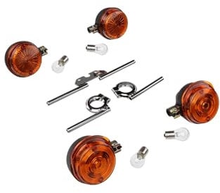 AKF Set: 4 Blinker rund komplett, + 12V Lampen und Blinkerträger chrom - für Simson S50, S51, S70