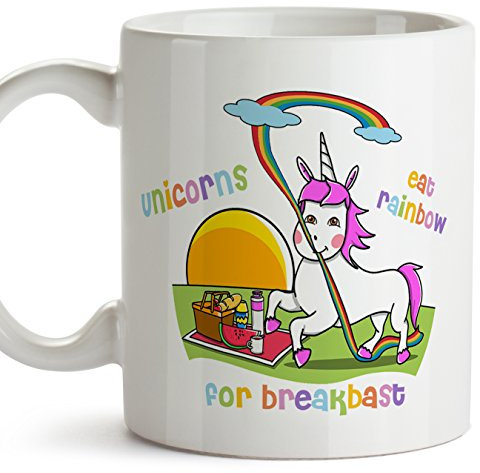 Unicorn Eating a Rainbow Mug - Original and Funny Present for Unicorn Lovers - Breakfast & Picnic Coffee Mug - Ceramic Coffee Cup 11oz / 350 ml