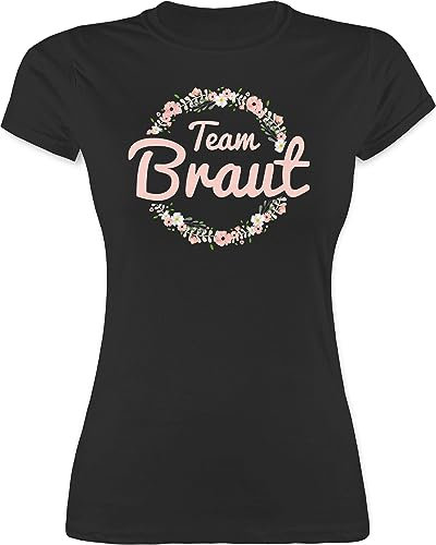Shirt Damen - JGA Junggesellenabschied Frauen - Team Braut Blumenkranz - Crew - XXL - Schwarz - junggesellinnenabschied Outfit t-Shirt jungesellinnenabschied Bachelorette Party Bridemaid Tshirt