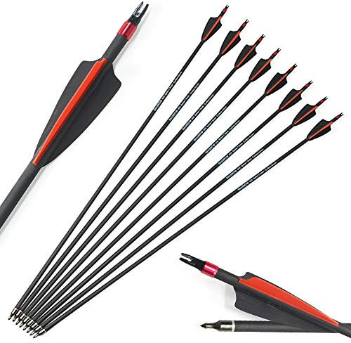 SHARROW 12 Stück Carbonpfeile 30 Zoll Bogen Pfeile Jagdpfeile für Bogen Spine 400 Carbon Pfeile für Recurve Compound Bogen (Typ 1)