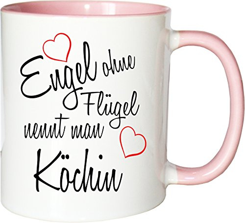 Mister Merchandise Becher Tasse Engel ohne Flügel nennt man Köchin Kaffee Kaffeetasse liebevoll Bedruckt Beruf Job Geschenk Weiß-Rosa