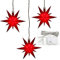 Dekohelden24 3er Set Weihnachtssterne aus Kunststoff in rot, inkl. LED Beleuchtung und 6h Timer, für Batteriebetrieb, für Innen und Außen geeignet. Maße je Stern L/B/H: 13,5 x 5,5 x 12 cm.