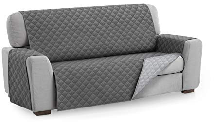 Textil-home Sesselschoner Sofaüberwurf MALU, 3 Sitzer - Reversibel gepolsterter Sofaschutz. Farbe Grau