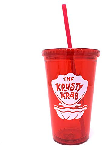 SpongeBob SquarePants Offiziell lizenziertes The Krusty Krab Trinkglas mit Strohhalm, 473 ml