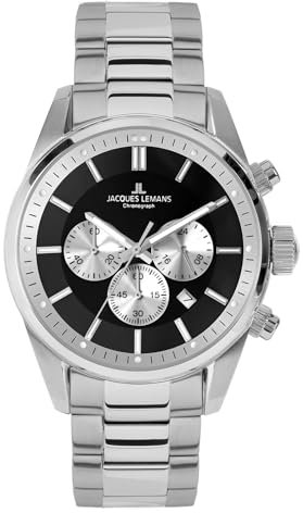 JACQUES LEMANS Herren Analog Quarz Uhr mit Ebenholz Armband 42-6.1E