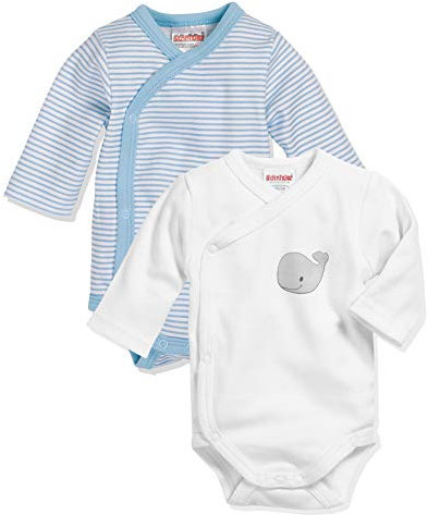 Playshoes Avvolgere il corpo, Body per neonato Unisex - Bambini e ragazzi, bleu 1/1 braccio confezione da 2 balene, 56
