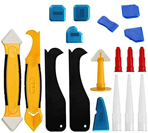 18 Piezas Herramienta de Rascador Silicona,Kit de Herramientas de Calafateo de Silicona,Juego de Removedor de Sellador de 18 en 1 con Raspador/Boquilla para Todos los Selladores de Cocinas y Marcos
