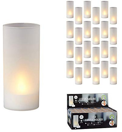 LED Windlicht weiß Deko Kerze Timer Garten Wohnzimmer Flammenflackern Teelichter (24 x LED Windlicht)