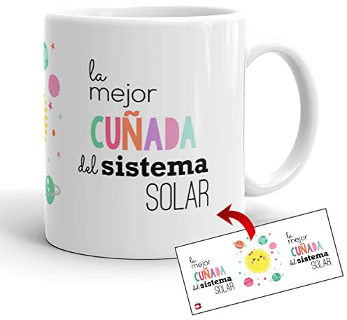 Kembilove Taza la Mejor Cuñada del Mundo – Taza con Mensaje La Mejor Cuñada del Sistema Solar – Regalo Hermana Original – Regalos Originales para cuñados – Tazas Originales