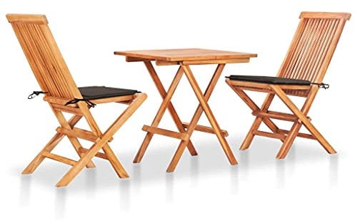 vidaXL Teak Massiv Bistroset 3-TLG. mit Taupe Kissen Klappbar Gartenset Balkonset Gartenmöbel Balkonmöbel Sitzgruppe Klapptisch Klappstuhl