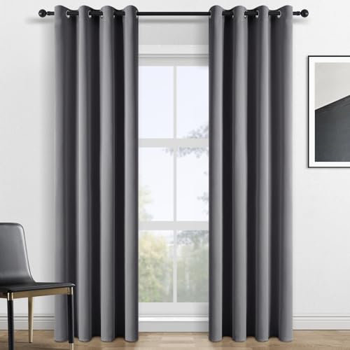 Gardinen Grau Blickdichte Vorhang Mit Ösen Verdunklungsvorhänge Fenster Blackou Curtains Sonnenschutz Outdoor Vorhang Terrassentür Balkontür, 2er Set, H 240 x B 140 cm