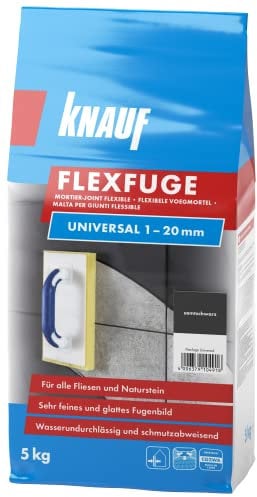 Knauf Flexfuge Universal 5 kg Samtschwarz, universell einsetzbar für ein besonders glattes Fugenbild auf Wand & Boden im Innen- & Außenbereich, schnellhärtender Fugenmörtel auf Zementbasis