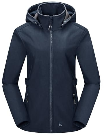 Outdoor Ventures Damen Softshelljacke Kurze Gefütterte Wasserdichte Übergangsjacke mit Abnehmbarer Kapuze Regenjacke Funktionsjacke Outdoor Regenmantel für Wandern Laufen Sporten Blau L