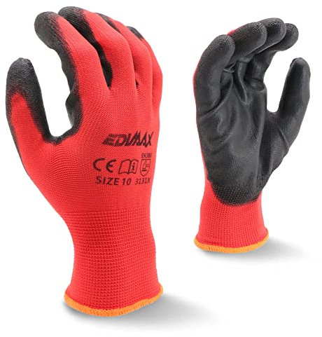 EDIMAX, Gants de Travail, Lot de 12 Paires, Anti Coupure, Resistant aux Abrasion, Niveau 3, Revêtement en Nylon PU, Polyvalent, Protection Mecanique et Industrielle (Taille XL / 10)