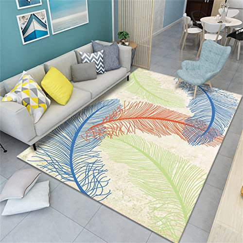 Xiaosua Teppich eingangsbereich blau Wohnzimmerteppich Blau Grün Großes Federmuster Weicher Teppich Waschbar Spiel teppiche 60X90CM Balkon Teppich Outdoor 1ft 11.6''X2ft 11.4''