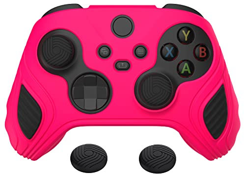 PlayVital Funda de Silicona para Xbox Series X/S - Cubierta Protectora Antideslizante de Tacto Suave con 6 Tapas para Joysticks, Protector de Goma para Mando (Edición Escorpión-Rosa Brillante & Negro)