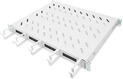 DIGITUS Fachboden zum Festeinbau - 19-Zoll - 1HE - Für Netzwerkschänke & Serverschränke - Ab 600 mm Schranktiefe - Mit integrierter Kabelführung - Grau