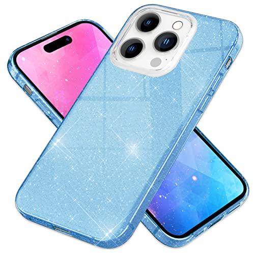 NALIA Glitzerhülle für iPhone 14 Pro Max - Hülle, Blau | Partikel fest im Material eingeschlossen, 3-Schicht-Schutzaufbau mit Hardcase-Kern, Erhöhter Kamerarand, SHINEPOP