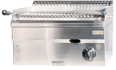Romux® Barbacoa Industrial Profesional | Piedra Volcánica | Grill Gas | 500x 500x230mm | Potencia 11,5 kW | Acero Inoxidable 0,8 mm | 50 cm | Sobremesa para Restaurantes y Empresas de Catering