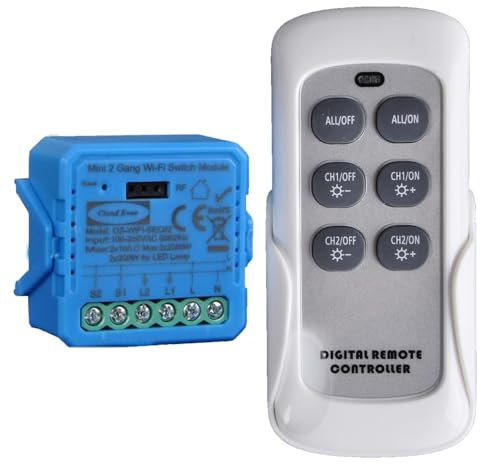 Cloud Even Interruptor inteligente wifi, Mini WiFi Smart Switch 2-Way, 2.4G WiFi, Tuya APP Control, módulo relé inalámbrico, funciona con Alexa, Google Home, 220 V 2300 W (CLWFSEC02RF1)
