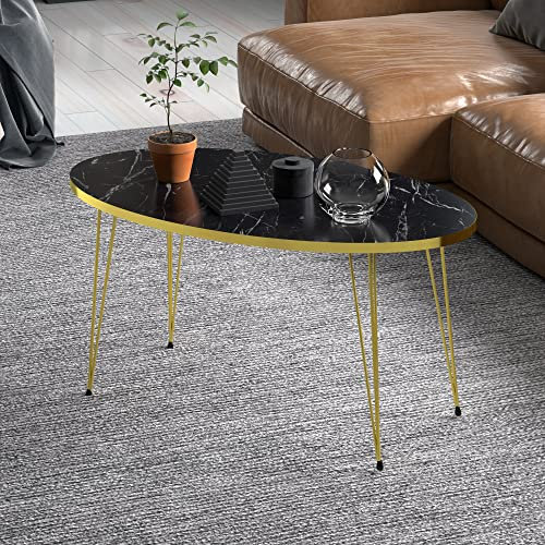 [en.casa] Couchtisch Skævinge Beistelltisch 43 x 90 x 50 cm Kaffeetisch aus Spanplatte und Metall Sofatisch für Wohnzimmer Schlafzimmer Marmor, schwarz/Gold