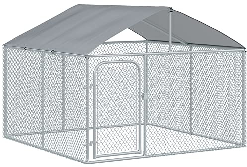 PawHut Chenil Extérieur avec Toit pour Chien 5 m² XXL, 230 x 230 x 175 cm