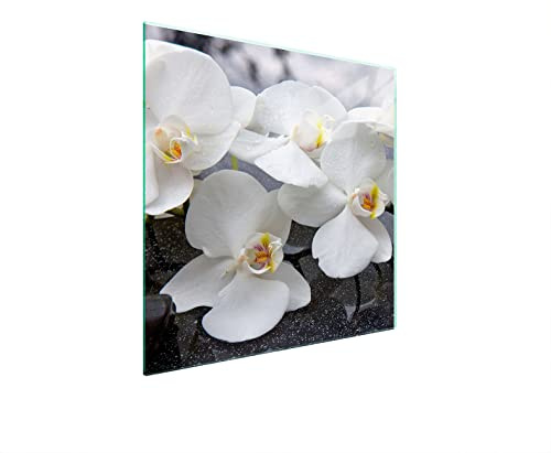 DarHuas Herdabdeckplatte 50x52 cm 1-teilig Ceranfeldabdeckung Induktion Herdschutz Spritzschutz Glasplatte Deko Schneidebrett, Orchidee Weiß