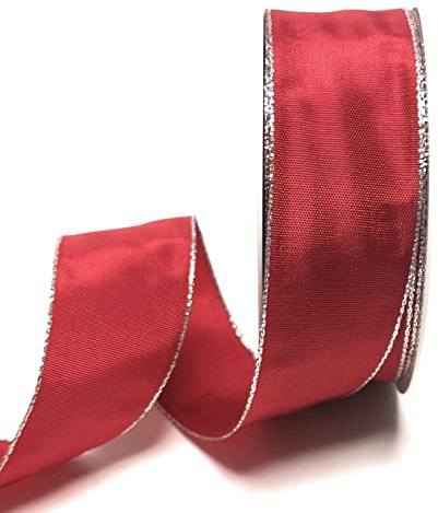 s.dekoda Schleifenband 25m x 40mm Rot - Silber Drahtband Geschenkband Dekoband [5121]